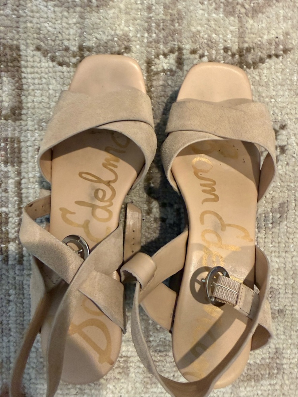 Sam Edelman Beige Suede Strappy Sandal Platform Wood EUC 9 Josephine